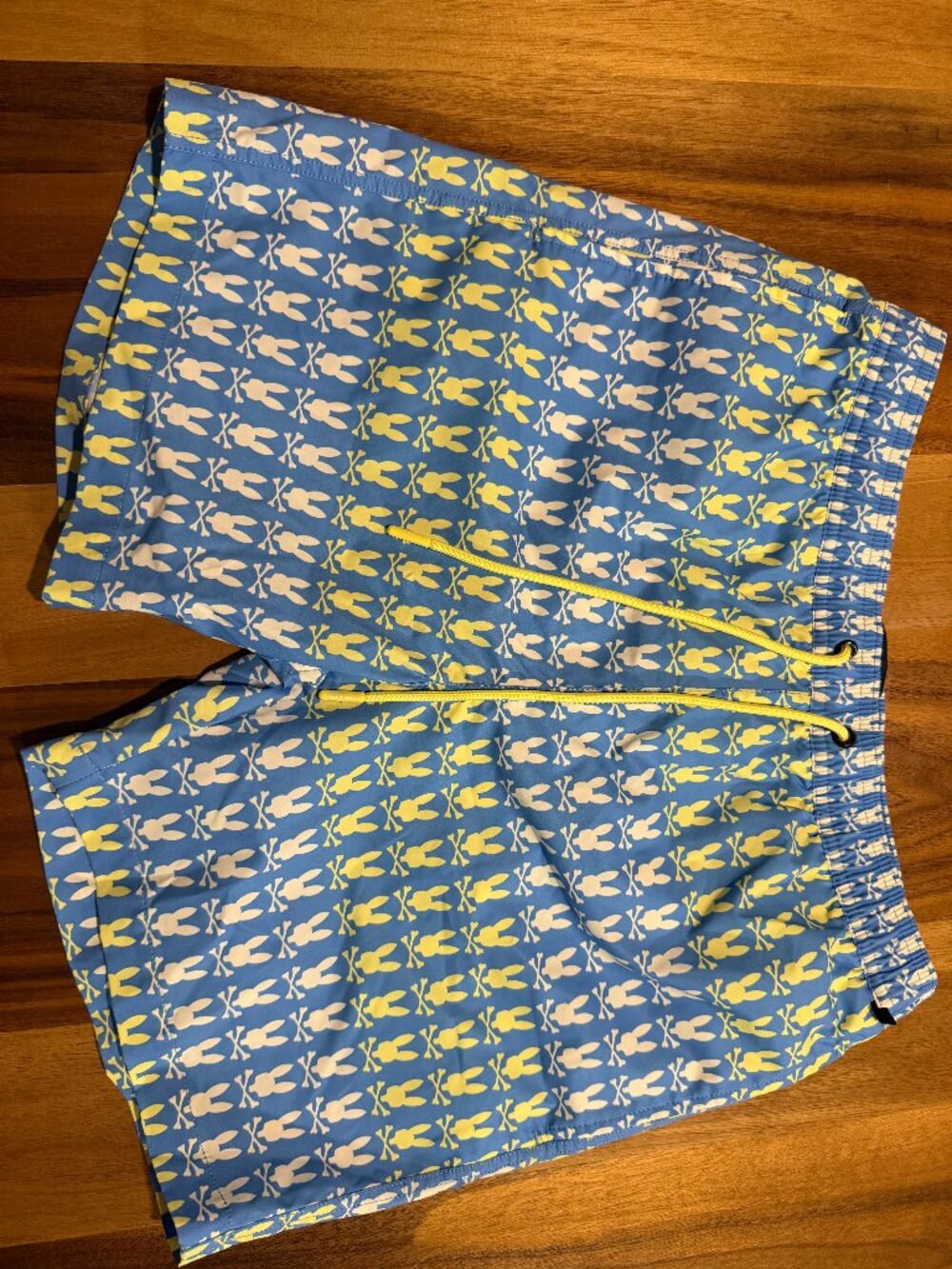 Playboy Blue Yellow Bunny Print Swim Trunks Men's Small S